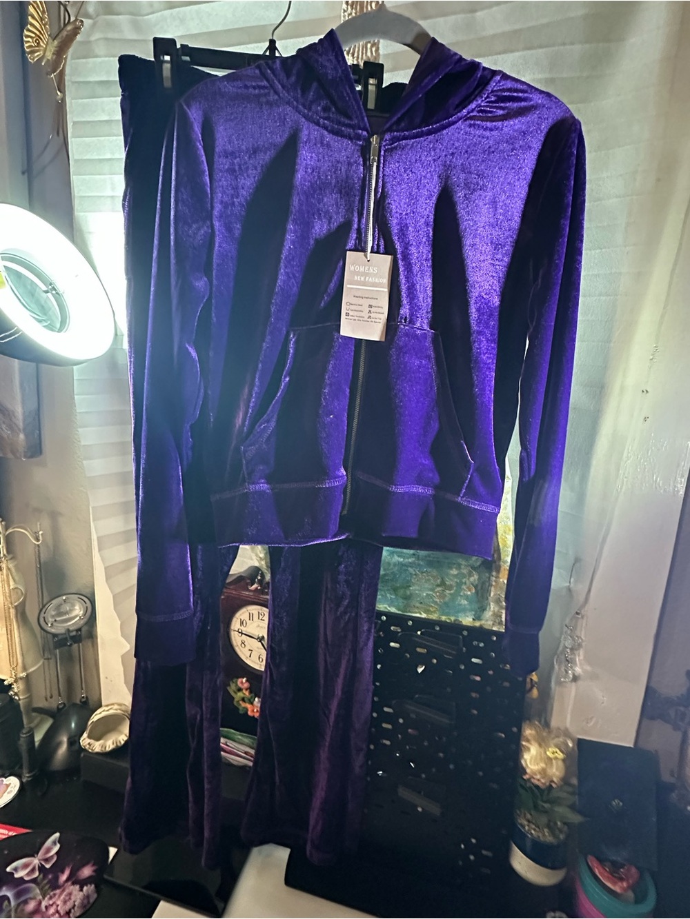 Women’s Purple Velvet Hoodie Jumpsuit